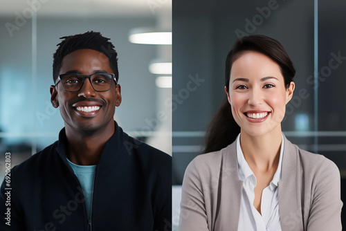 Happy smiling confident professional, headshot, company portrait, avatar of business man woman small business owner, company leader, sales manager, ceo, executive, successful lawyer in office, diverse
