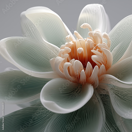 bloom 3D flower pistils petals green orange plastic transparent abstract