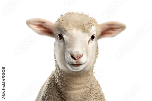 Close-up of a sheep looking at camera isolated on white background