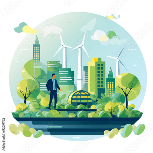 green-sustainable earth with a urban planning officer, esg, green economy and green finance