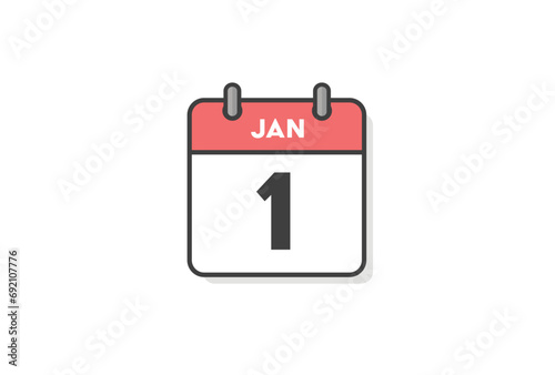 JAN 1 の文字とシンプルなカレンダーのアイコン - 英語表記の1月1日/元旦の暦 