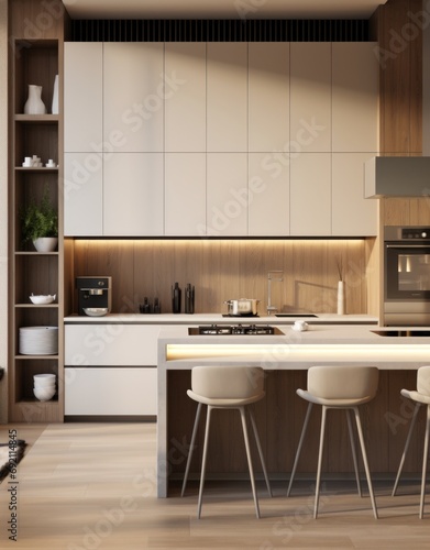 modern minimalist kitchen on modern wooden cabinetry