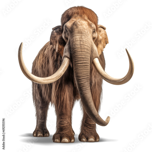 Majestic Woolly Mammoth: Isolated on Transparent Background, Showcasing the Front View and Imposing Tusks