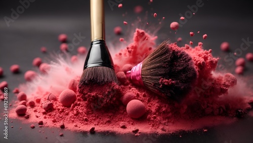 Makeup brush with powder explosion, award winning fashion magazine cover photo