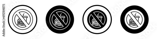 No eating icon set. avoid meal vector symbol. fork and spoon ban forbidden icon in black filled and outlined style.