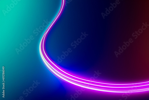 Curved pink and white neon line on green gradient