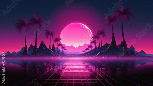 Retro futuristic background. Video Game's Digital CG Artwork, Realistic Cartoon Style Background