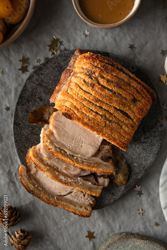 Traditional Danish roasted pork flæskesteg