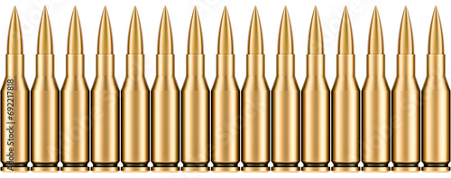 Row from assault rifle bullets, 3D rendering isolated on transparent background