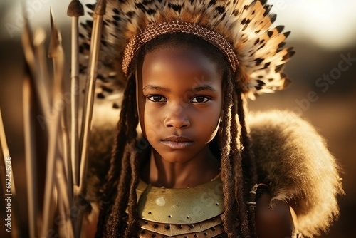 Portrait of a beautiful African American woman in native clothing and headdress