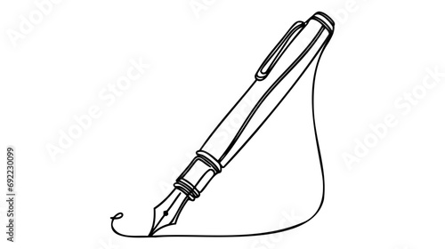 Continuous one line of fountain pen in silhouette on a white background. Linear stylized. Minimalist