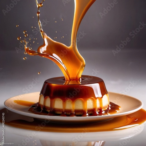Creme caramel flan pudding dessert with sauce