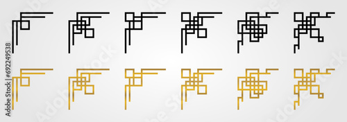 Collection of Chinese New Year ornament border corners. elegant geometric design. decoration for Asian theme frame. vector for poster, brochure, social media, banner.