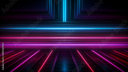 Neon Stripes and Light Trails on Dark Background