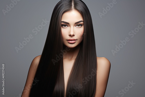Beautiful brunette girl with long straight smooth hair
