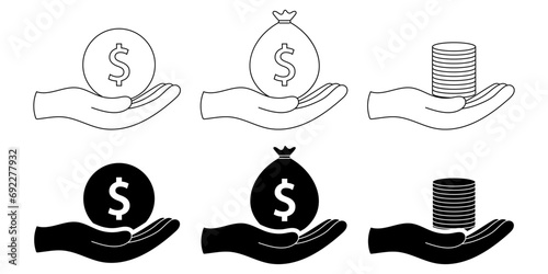 hand holding money icon.save money icon set isolated on white background