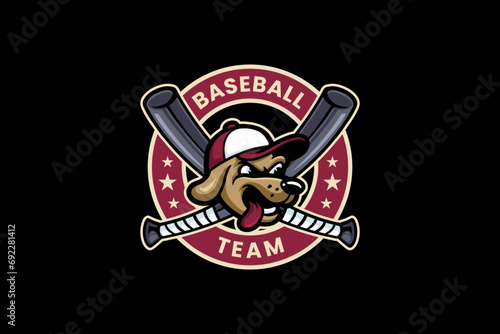 Puppy dog head with crosses baseball bat mascot logo for baseball or softball team sport