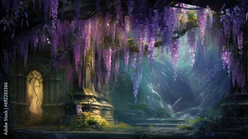 Enchanted wisteria in southern gothic fantasy illustration