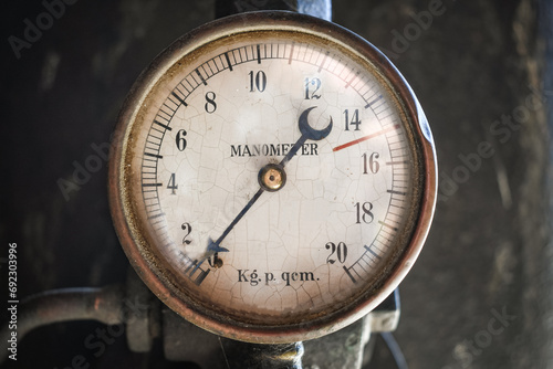 Close up shot of an old pressure gauge