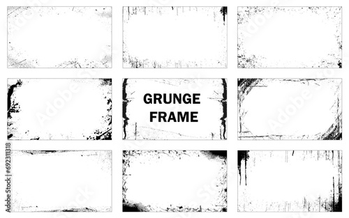 Vector illustration. Set of borders in grunge style. Dirty frame with a splash of black paint on white background. Design elements for social network template, web banner, blog post. Ink brush strokes