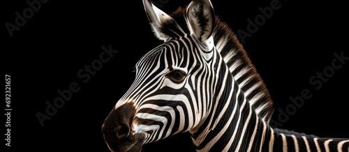 Dark close-up of Grevy zebra.
