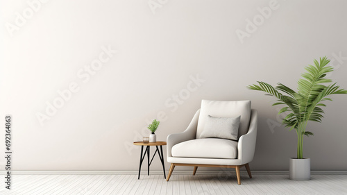 Simple living room white armchair home interior