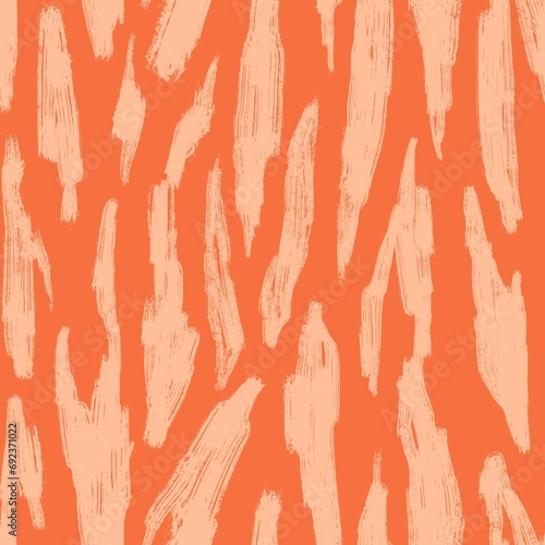 Hand drawn seamless pattern with shabby spots. Beige and orange grunge texture drawn with brush. Peach color background. Tree bark drawing