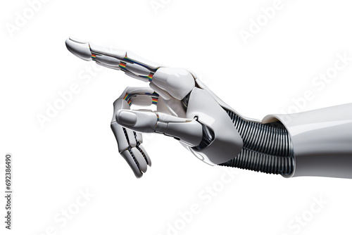  White cyborg robotic hand pointing his finger - 3D rendering isolated on free PNG background.