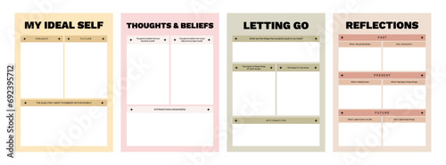 Set of printable vector manifestation and gratitude planner template for journaling
