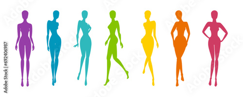 Woman body silhouettes for fashion collection. Female mannequin for fashion designs. Vector illustration isolated in white background