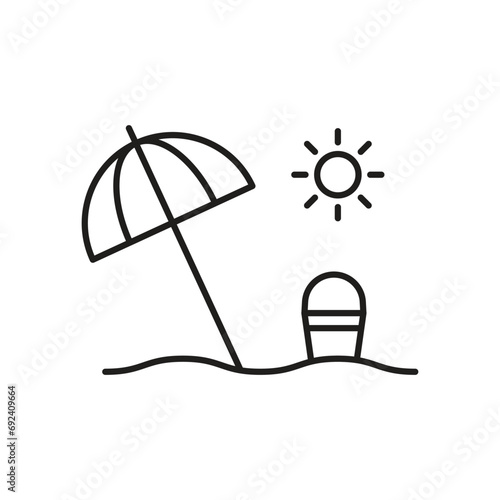 Beach umbrella outline icon. isolated on white background. vector illustration