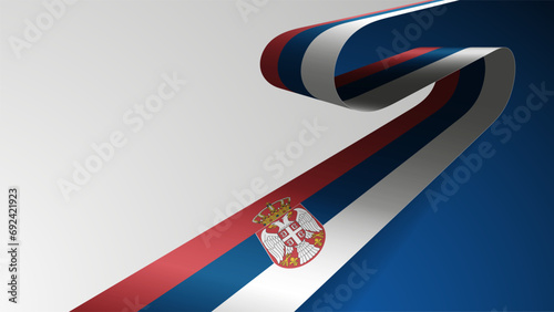 Realistic ribbon background with flag of Serbia.