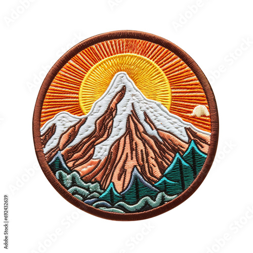 mountain embroidered patch isolated on transparent background Remove png, Clipping Path, pen tool