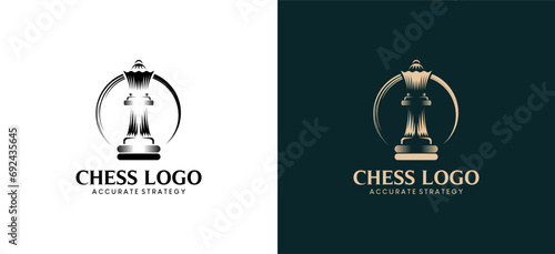 Vintage classic quenn chess logo design template, chess sport logo