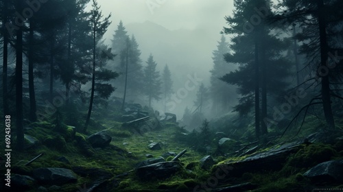 Mysterious Forest in Dense Fog on Transparent Background, PNG, Generative Ai