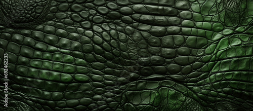 Textured alligator or crocodile skin. Close-up of a green lizard skin.