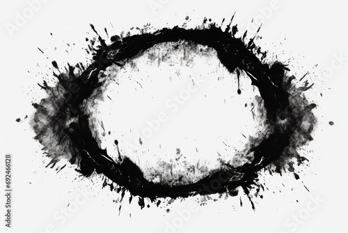 Grunge Oval Marking Black Circle with Ink and Paint Brush Strokes. Perfect for Branding and Artistic Design