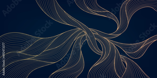 Vector abstract golden line background, luxury wave curve design, ribbon art deco texture