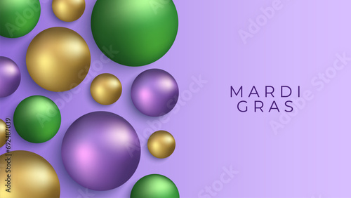 Mardi Gras beads. Festive background for Fat Tuesday holiday. Purple, yellow and green. Vector illustration.