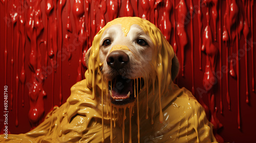 Dog is covered in paint
