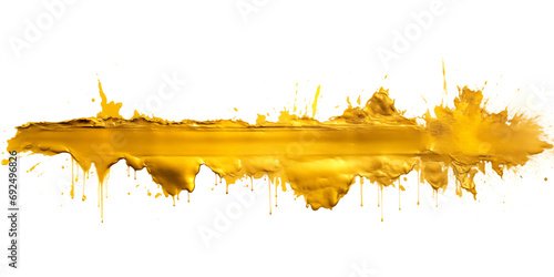 Gold paint brushstroke texture isolated on white background. Messy impasto brush stroke of golden acrylic made by an artist. 24k shiny gold luxury background for copy space by Vita