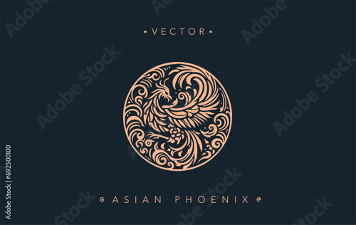 Mythical Asian Phoenix in Circular Vector Design