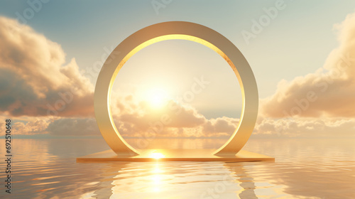 3d render abstract minimal seascape with corner arch