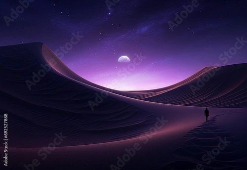 Purple night sky over sand dunes