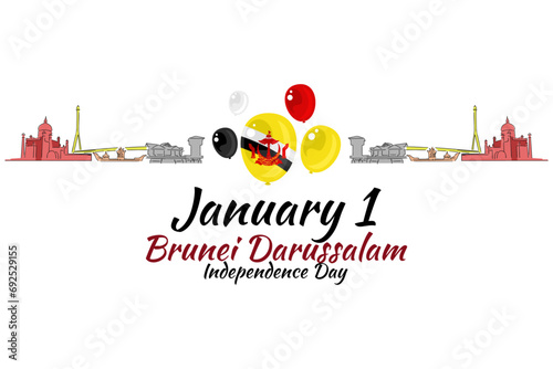 January 1, Independence day of Brunei Darussalam vector illustration. Suitable for greeting card, poster and banner.