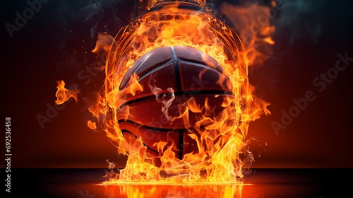 basketball game ball in hoop fire, AI Generative