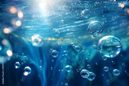 Underwater bubbles with sunlight. underwater background bubbles, high quality, photorealistic, professional photography, 8K super detailed images, ultra detail