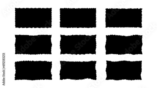 Set Black rectangle frames with jagged edges isolated on white background.Vector illustpation
