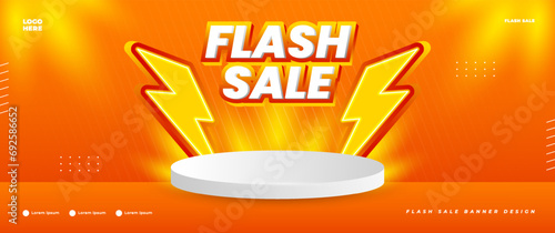Orange flash sale banner design with podium elements, suitable for retail promotions