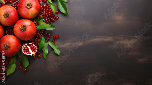 Rosh Hashanah Jewish holiday background with pomegranate and copy space,